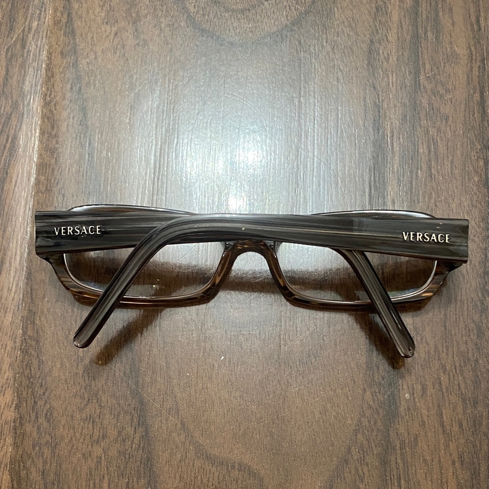 Versace Brown Gray Striped Rectangular Eyewear Gl… - image 3